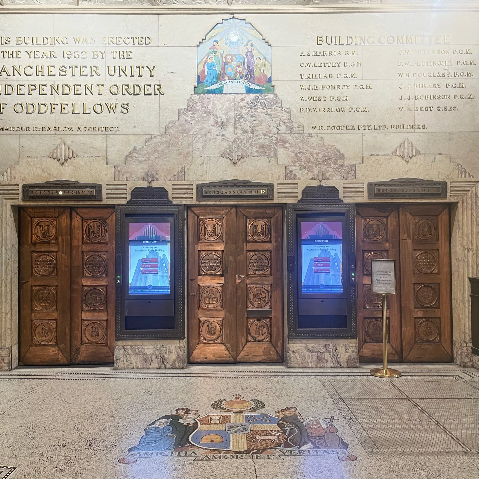Marble lobby and bronze Art Deco lift doors